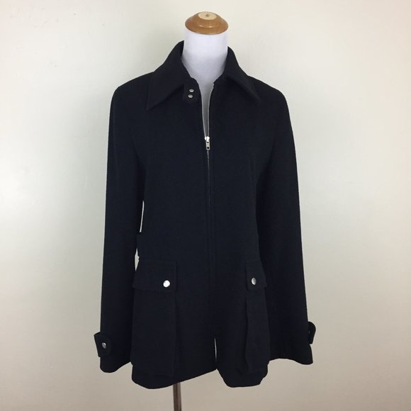 INED Japan Womens sz 11 /Medium Black Wool & Angora Silver Hardware Coat Jacket - Picture 1 of 14